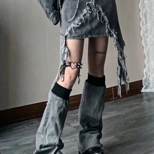 Fall Shredded Chaos Denim Set - 2000s Fashion, Y2K Aesthetic Outfit