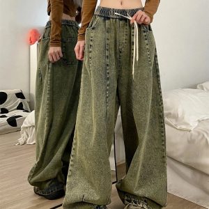 Fall Ultra-Wide Vintage Cargo Jeans - 2000s Fashion Nostalgia Outfit