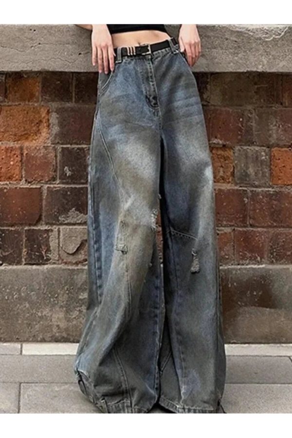 Fall Urban Edge Wide-Leg Jeans - 2000s Fashion Nostalgia Outfit