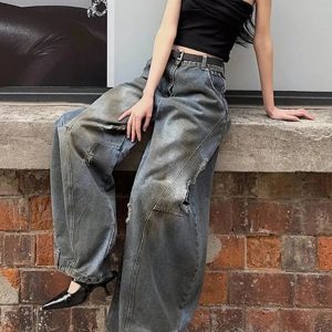 Fall Urban Edge Wide-Leg Jeans - 2000s Fashion Nostalgia Outfit