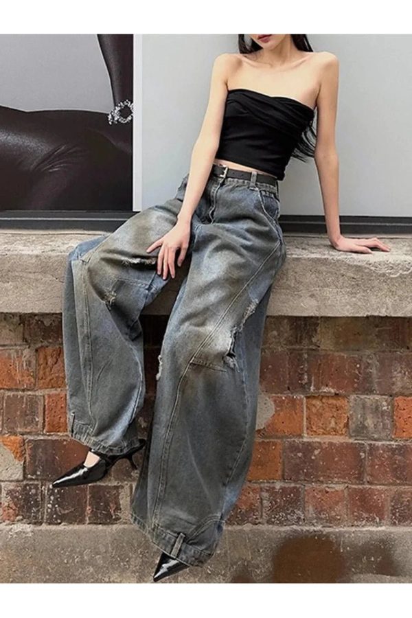 Fall Urban Edge Wide-Leg Jeans - 2000s Fashion Nostalgia Outfit