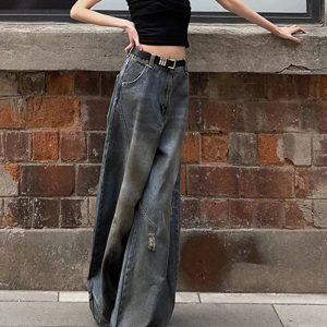 Fall Urban Edge Wide-Leg Jeans - 2000s Fashion Nostalgia Outfit