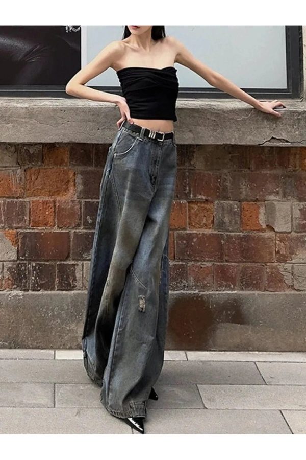 Fall Urban Edge Wide-Leg Jeans - 2000s Fashion Nostalgia Outfit