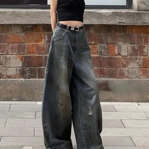 Fall Urban Edge Wide-Leg Jeans - 2000s Fashion Nostalgia Outfit