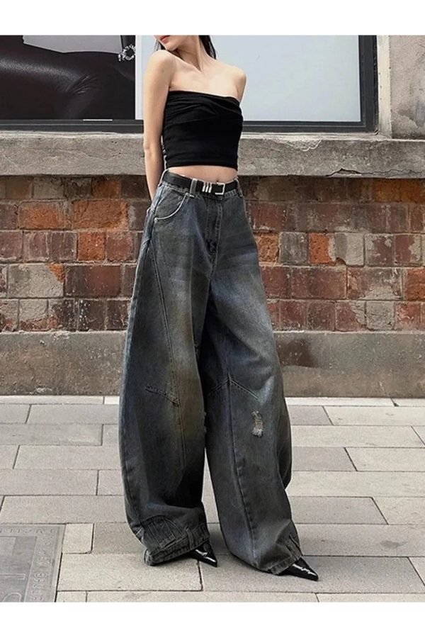 Fall Urban Edge Wide-Leg Jeans - 2000s Fashion Nostalgia Outfit