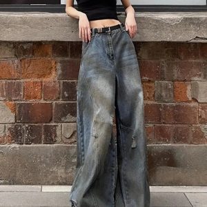 Fall Urban Edge Wide-Leg Jeans - 2000s Fashion Nostalgia Outfit