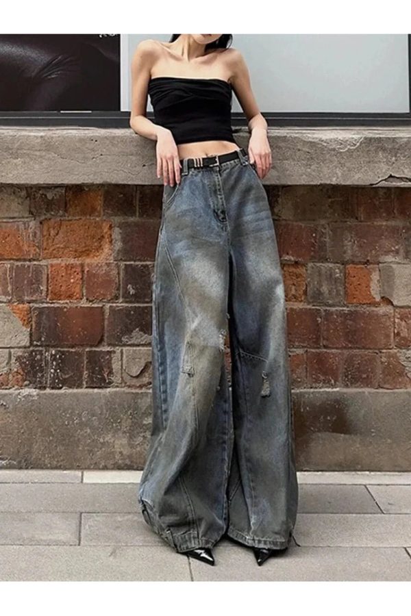 Fall Urban Edge Wide-Leg Jeans - 2000s Fashion Nostalgia Outfit