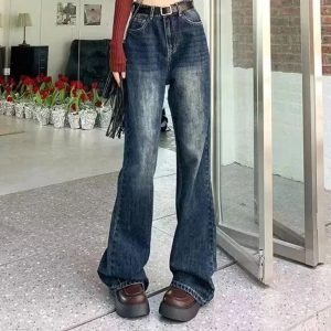 Fall Vintage Wash Flare Jeans - 2000s Fashion, Y2K Aesthetic Outfit