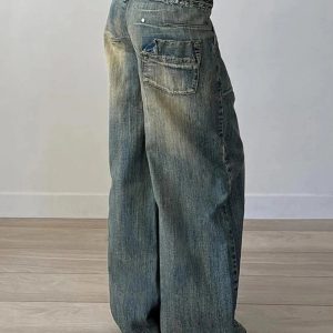 Fall Vintage Washed Baggy Jeans - 2000s Fashion Inspired Women's Outfit