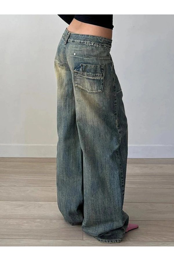 Fall Vintage Washed Baggy Jeans - 2000s Fashion Inspired Women's Outfit