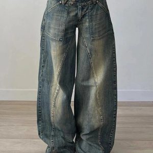 Fall Vintage Washed Baggy Jeans - 2000s Fashion Inspired Women's Outfit