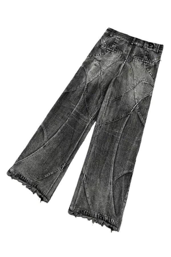 Fall Vintage Washed Patchwork Jeans - 2000s Fashion Inspired Outfit