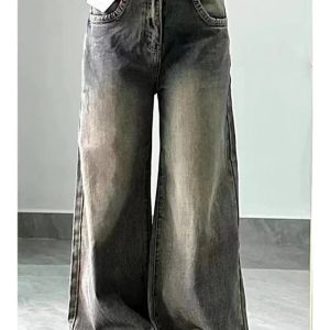 Fall Vintage Washed Wide-Leg Jeans - 2000s Fashion Nostalgia Outfit