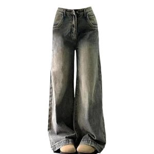 Fall Vintage Washed Wide-Leg Jeans - 2000s Fashion Nostalgia Outfit