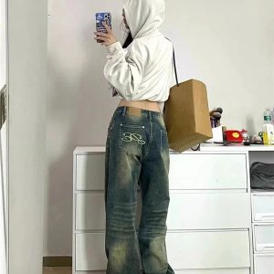 Fall Washed Low-Rise Baggy Jeans - 2000s Fashion Nostalgia Outfit