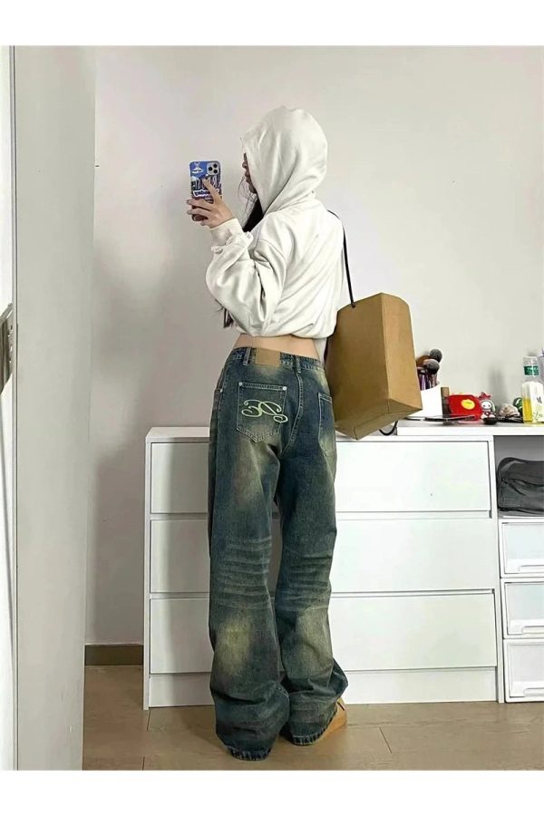 Fall Washed Low-Rise Baggy Jeans - 2000s Fashion Nostalgia Outfit