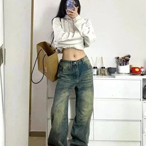 Fall Washed Low-Rise Baggy Jeans - 2000s Fashion Nostalgia Outfit