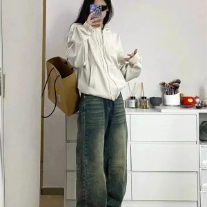 Fall Washed Low-Rise Baggy Jeans - 2000s Fashion Nostalgia Outfit