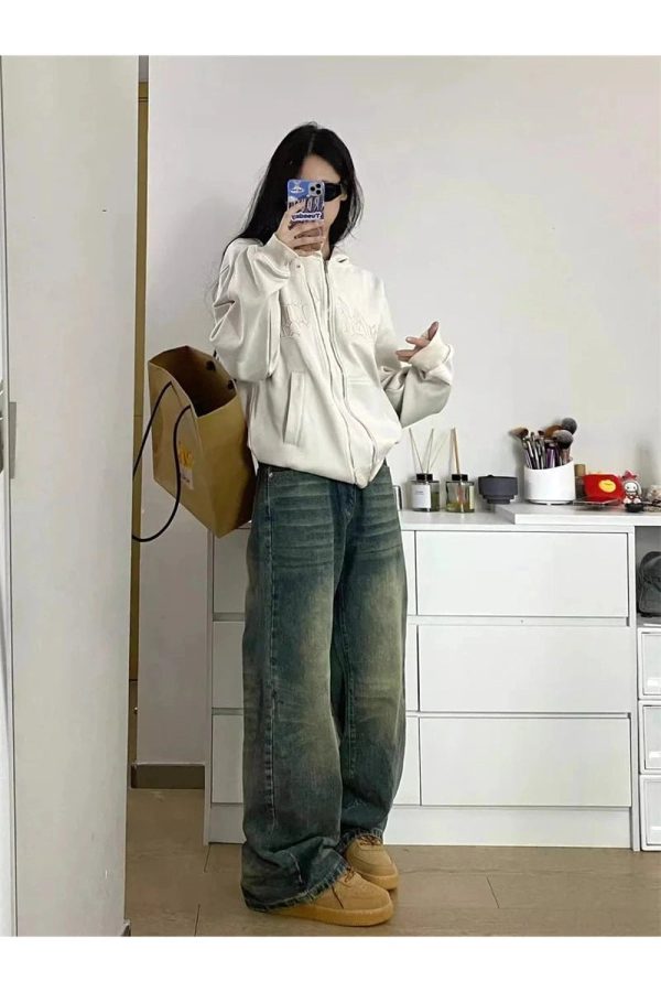 Fall Washed Low-Rise Baggy Jeans - 2000s Fashion Nostalgia Outfit