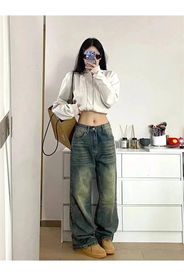 Fall Washed Low-Rise Baggy Jeans - 2000s Fashion Nostalgia Outfit