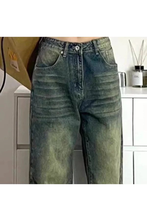 Fall Washed Low-Rise Baggy Jeans - 2000s Fashion Nostalgia Outfit