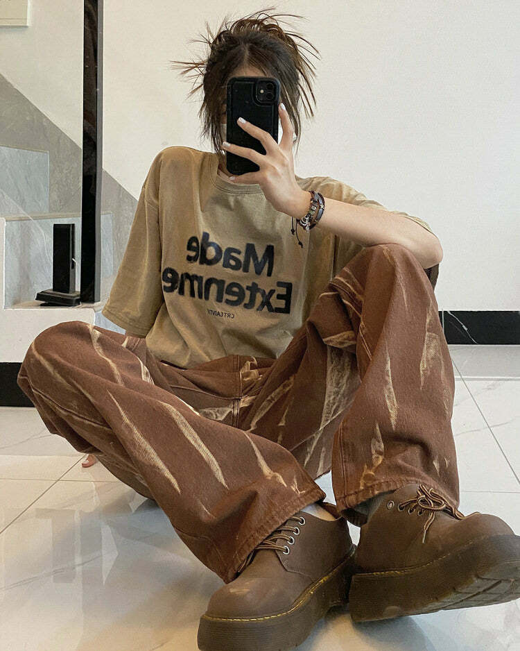 Fashion Week Brown Jeans - 2000s Winter Fashion, Y2K Aesthetic Outfit