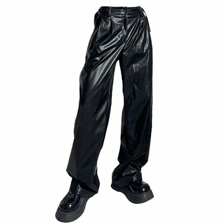 Faux Leather Grunge Pants - 2000s Fashion, Y2K Aesthetic Outfit, Trashy Style