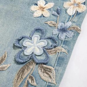 Floral Meadow Embroidered Jeans - 2000s Fashion Inspired Women's Outfit