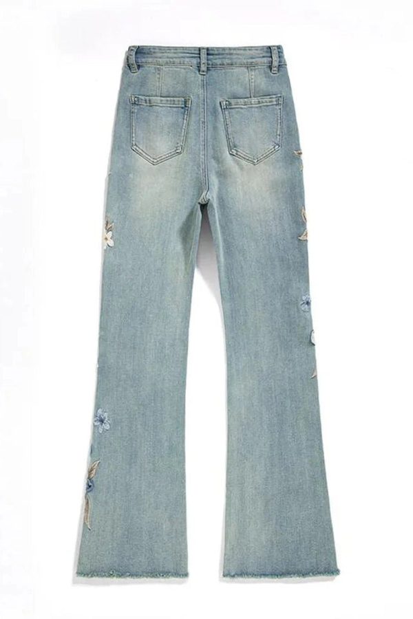 Floral Meadow Embroidered Jeans - 2000s Fashion Inspired Women's Outfit