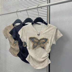 Frayed Butterfly Patch Top - 2000s Fashion, Nostalgia Outfits & Styles