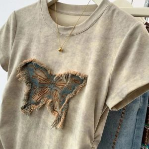 Frayed Butterfly Patch Top - 2000s Fashion, Nostalgia Outfits & Styles