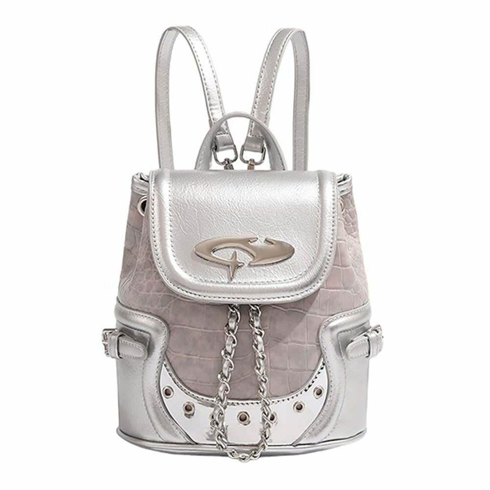 Future World Mini Backpack in Silver - 2000s Fashion Nostalgia & Y2K Aesthetic