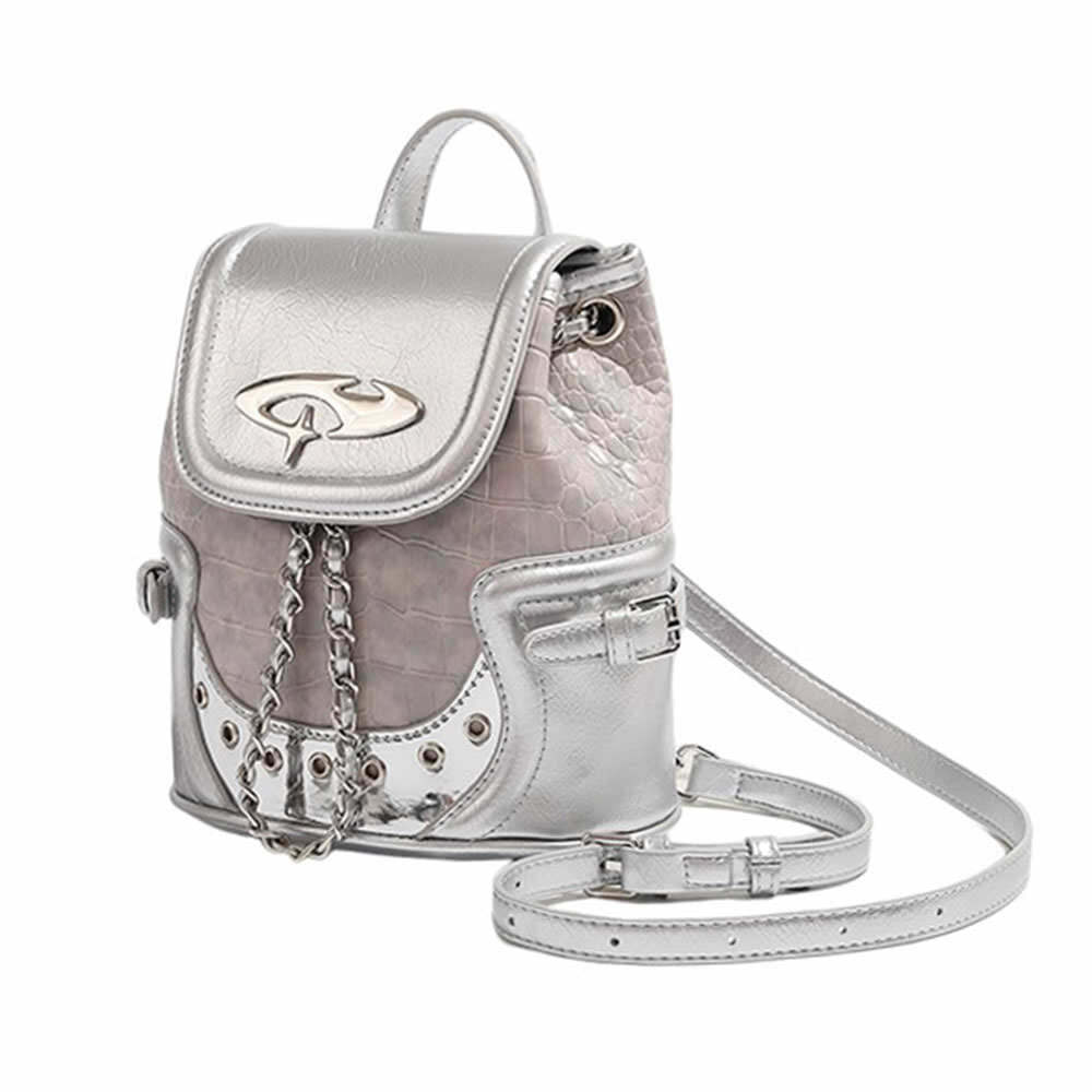 Future World Mini Backpack in Silver - 2000s Fashion Nostalgia & Y2K Aesthetic