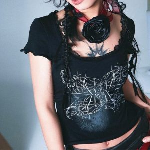 Gothic Butterfly Top - 2000s Fashion, Y2K Aesthetic, Vintage Style Outfit