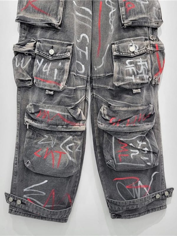 Graffiti Riot Cargo Jeans - 2000s Fashion, Y2K Aesthetic, Vintage Style