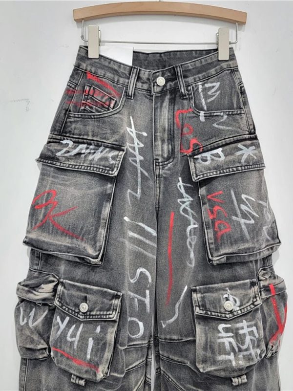 Graffiti Riot Cargo Jeans - 2000s Fashion, Y2K Aesthetic, Vintage Style