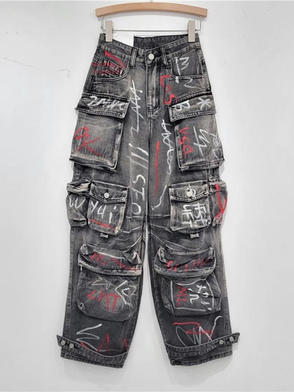 Graffiti Riot Cargo Jeans - 2000s Fashion, Y2K Aesthetic, Vintage Style