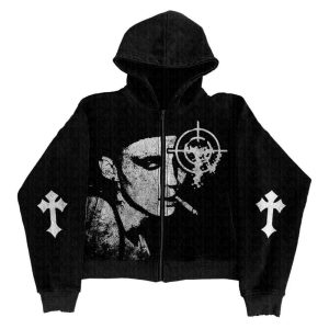 Grunge Noir Graphic Hoodie - 2000s Fashion Inspired Streetwear Top