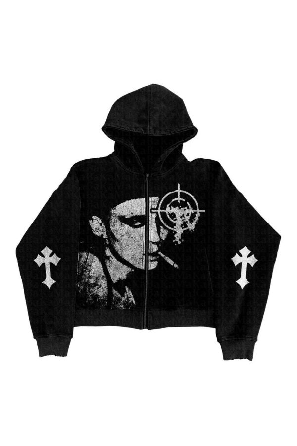 Grunge Noir Graphic Hoodie - 2000s Fashion Inspired Streetwear Top