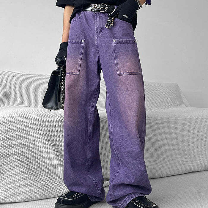 Grunge Purple Baggy Jeans - 2000s Fashion, Y2K Aesthetic Outfit, Vintage Style