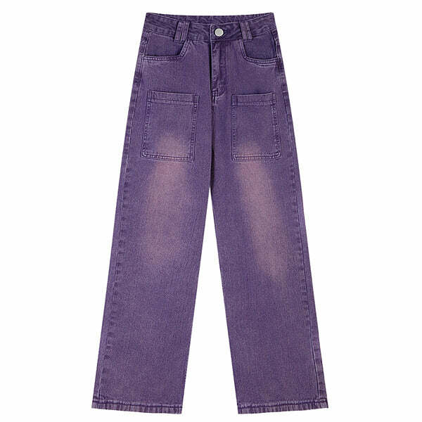 Grunge Purple Baggy Jeans - 2000s Fashion, Y2K Aesthetic Outfit, Vintage Style