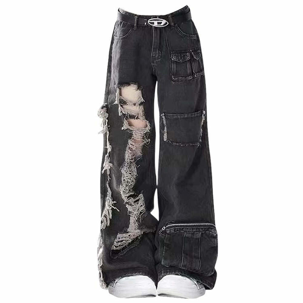 Grunge Ripped Jeans in Black - 2000s Fashion Inspired Women's Outfit