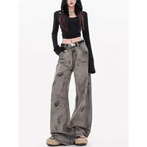 Grunge Splatter Wide-Leg Jeans - 2000s Fashion, Y2K Aesthetic Outfit