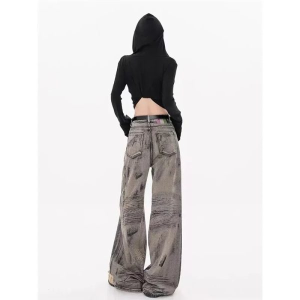 Grunge Splatter Wide-Leg Jeans - 2000s Fashion, Y2K Aesthetic Outfit