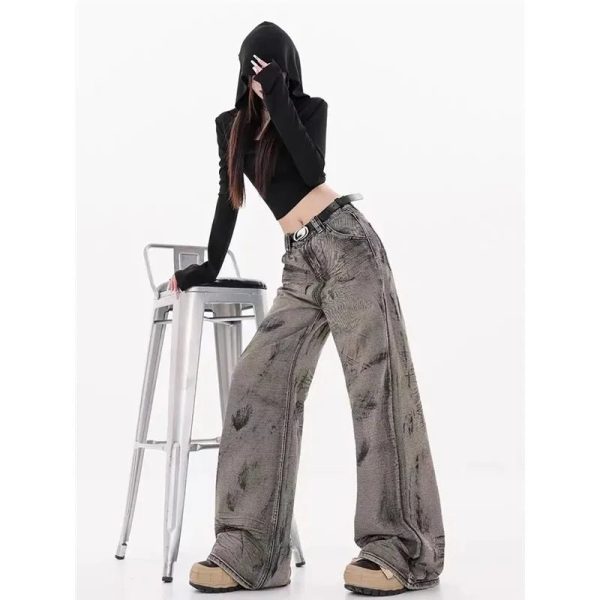 Grunge Splatter Wide-Leg Jeans - 2000s Fashion, Y2K Aesthetic Outfit