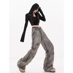 Grunge Splatter Wide-Leg Jeans - 2000s Fashion, Y2K Aesthetic Outfit