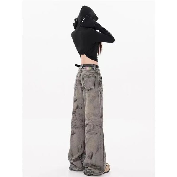 Grunge Splatter Wide-Leg Jeans - 2000s Fashion, Y2K Aesthetic Outfit