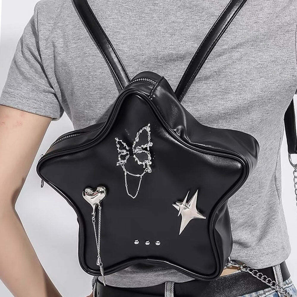 Grunge Star-Shaped Mini Backpack - 2000s Fashion & Y2K Aesthetic