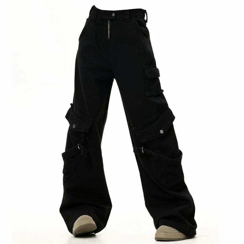 Hashtag Drama Black Cargo Jeans - 2000s Fashion, Y2K Aesthetic Outfit