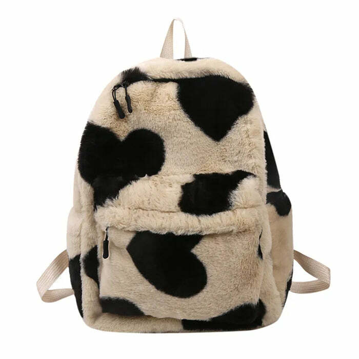 Heart Crush Fuzzy Backpack - 2000s Fashion Inspired Y2K Aesthetic Bag